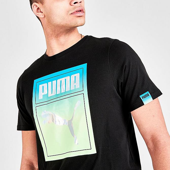On Model 5 view of Men's Puma Lightsense Box Logo T-Shirt in Black Click to zoom