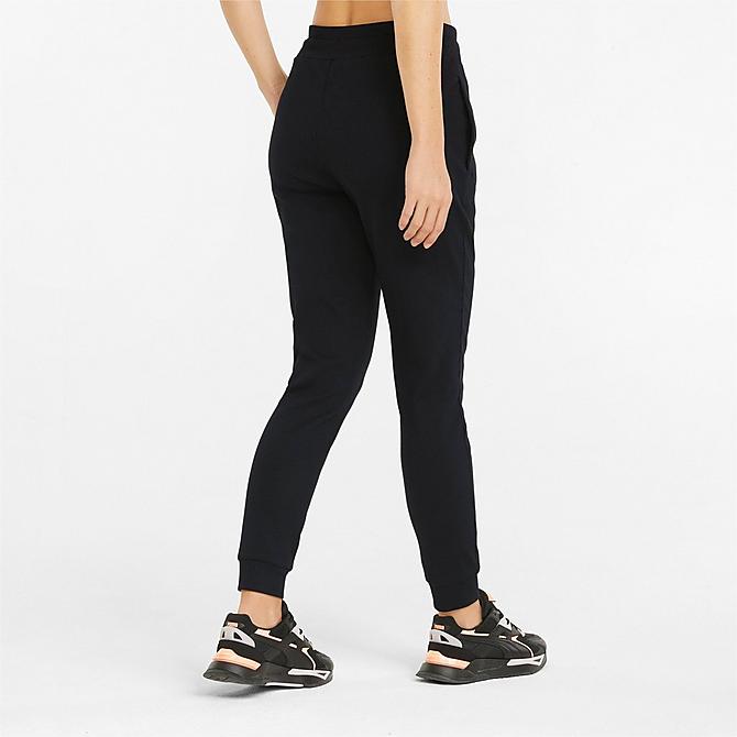 Front Three Quarter view of Women's Puma Classics Ribbed Slim Fit Pants in Cotton Black Click to zoom