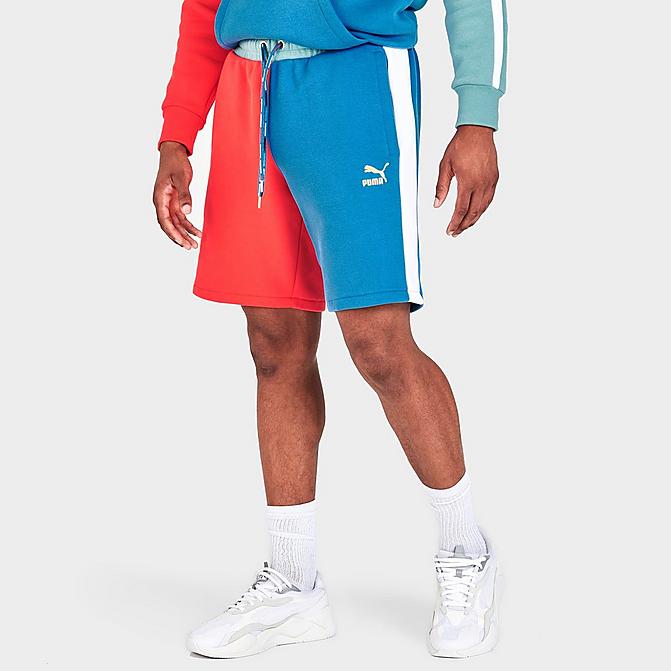 Front view of Men's Puma Go For Colorblock Shorts in Vallarta Blue Click to zoom