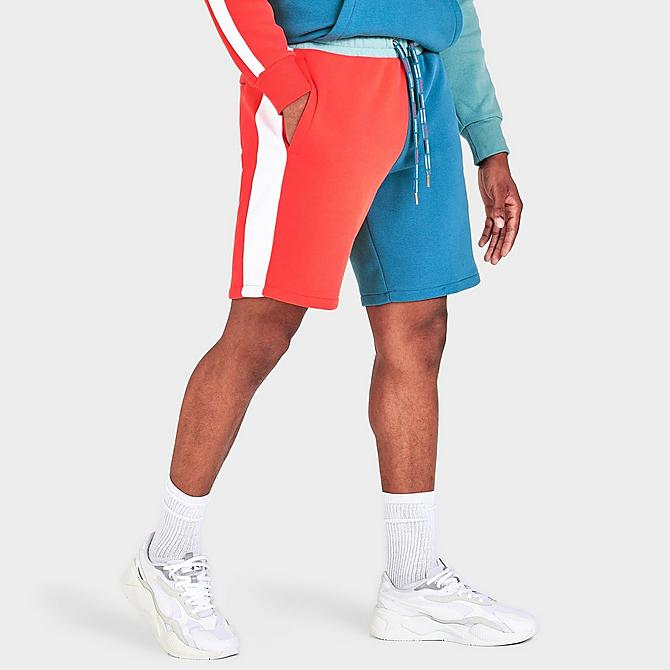 Back Left view of Men's Puma Go For Colorblock Shorts in Vallarta Blue Click to zoom