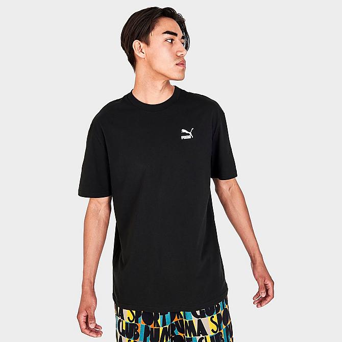 Back Left view of Men's Puma Graphic Print Short-Sleeve T-Shirt in Puma Black Click to zoom