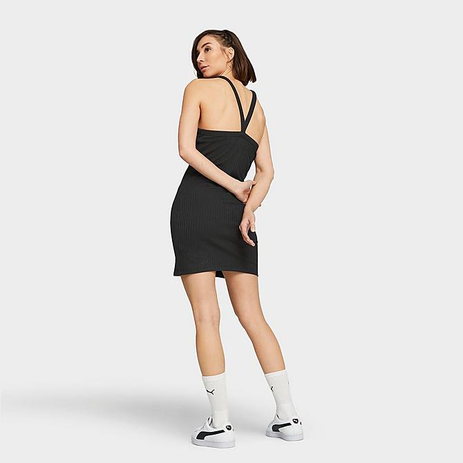 Back Left view of Women's Puma Classics Ribbed Sleeveless Dress in PUMA Black Click to zoom