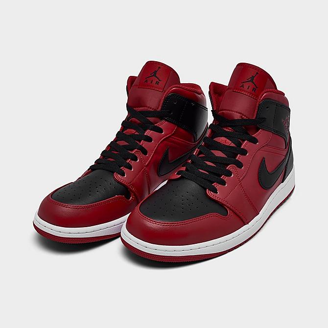 Three Quarter view of Air Jordan 1 Mid Casual Shoes in Gym Red/Black/White Click to zoom