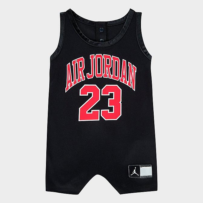 Front view of Boys' Infant Jordan Jersey Romper in Black Click to zoom