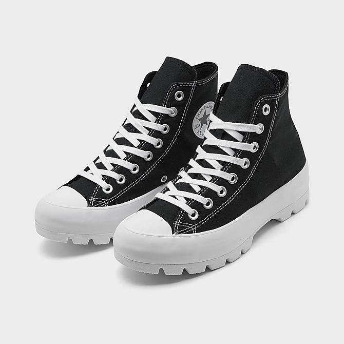Three Quarter view of Women's Converse Chuck Taylor All Star High Top Lugged Casual Shoes in Black/White Click to zoom