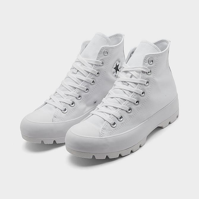 Three Quarter view of Women's Converse Chuck Taylor All Star High Top Lugged Casual Shoes in White/White Click to zoom