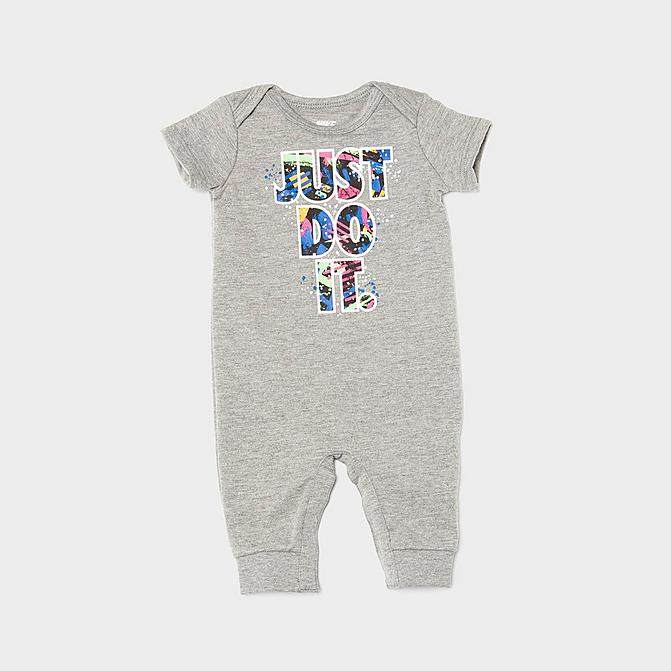 Front view of Girls' Infant Nike Sportswear Thrill Seeker Romper in Carbon Heather Click to zoom
