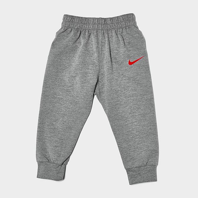 Product 3 view of Boys' Infant Nike Swoosh Stripe Bodysuit and Jogger Pants Set (0-9M) in Heather Grey/Black/Red Click to zoom