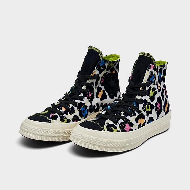 Three Quarter view of Women's Converse Chuck Taylor All Star 70 High Top Casual Shoes in White/Rainbow Multi Click to zoom