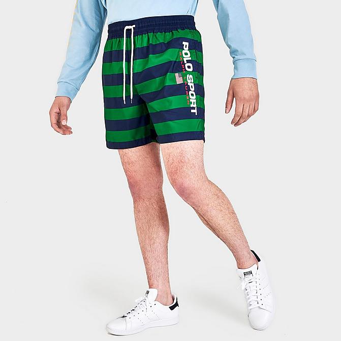 Front view of Men's Polo Sport Traveler Swim Shorts in Navy/Green Click to zoom