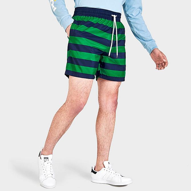 Back Left view of Men's Polo Sport Traveler Swim Shorts in Navy/Green Click to zoom