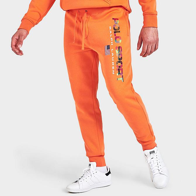 Front view of Men's Polo Ralph Lauren Polo Sport Fleece Jogger Pants in May Orange Click to zoom