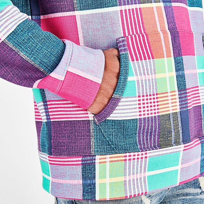 On Model 6 view of Men's Ralph Lauren Polo Sport Fleece Print Pullover Hoodie in Pink Madras Click to zoom