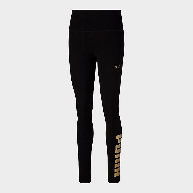 Front view of Women's Puma Athletic Logo Tights in Puma Black/Gold Click to zoom