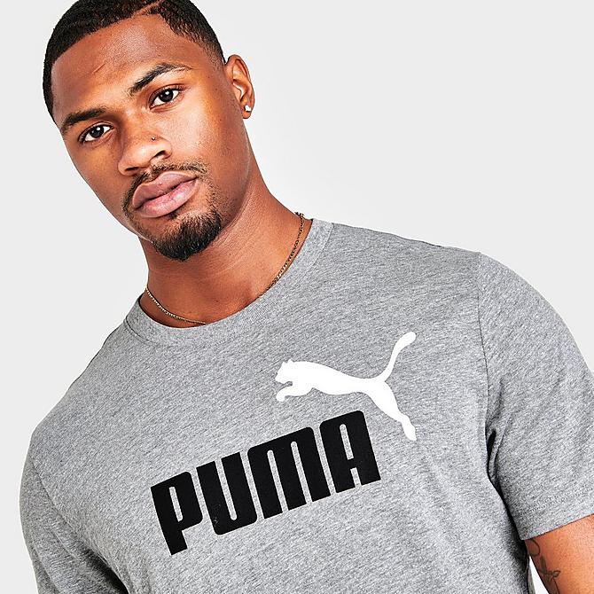 On Model 5 view of Men's Puma Essentials 2 COL Logo T-Shirt in Medium Grey Heather Click to zoom