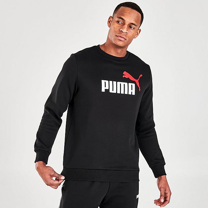 Front view of Men's Puma Logo Print Crewneck Sweatshirt in Puma Black Click to zoom