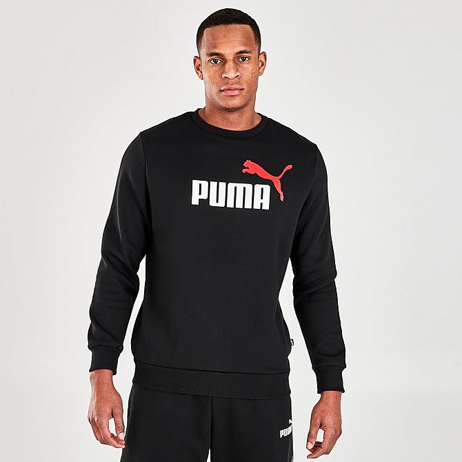 Back Left view of Men's Puma Logo Print Crewneck Sweatshirt in Puma Black Click to zoom