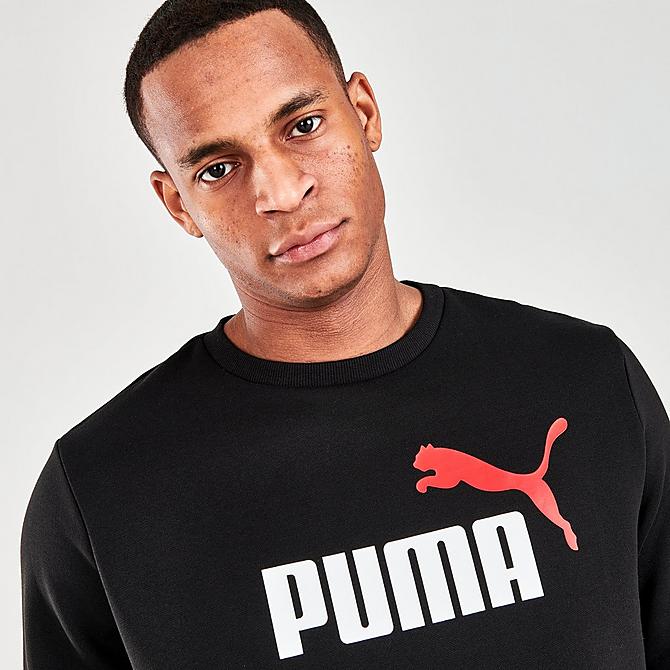 On Model 5 view of Men's Puma Logo Print Crewneck Sweatshirt in Puma Black Click to zoom