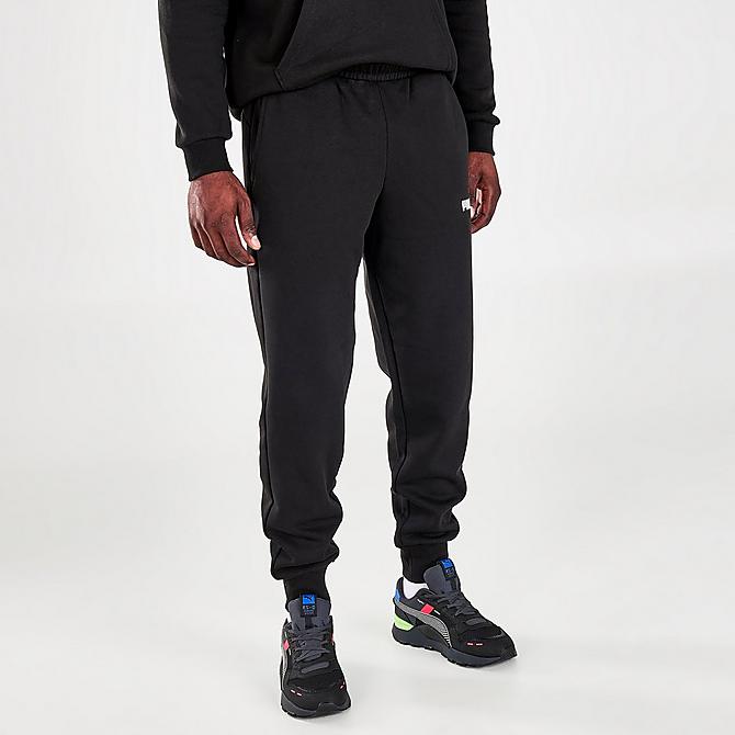 Back Left view of Men's Puma Logo Jogger Pants in Black Click to zoom