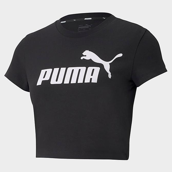 Front view of Women's Puma Essentials Slim Logo T-Shirt in Puma Black Click to zoom