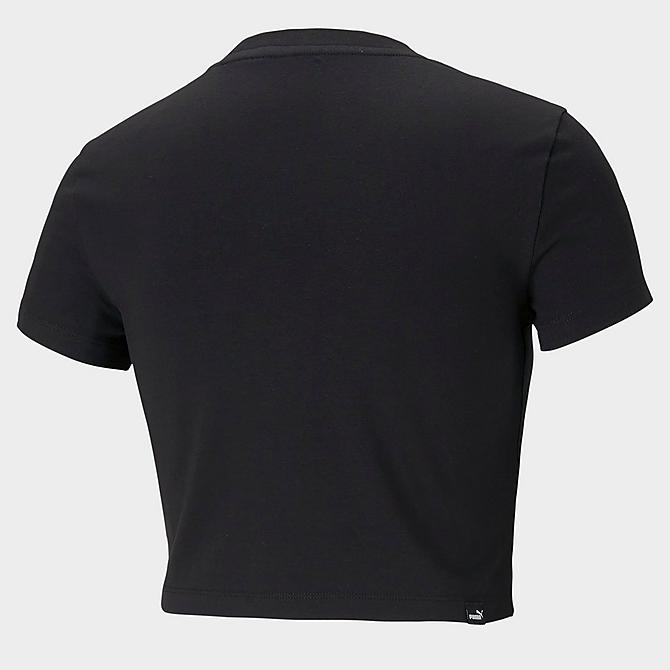 Front Three Quarter view of Women's Puma Essentials Slim Logo T-Shirt in Puma Black Click to zoom