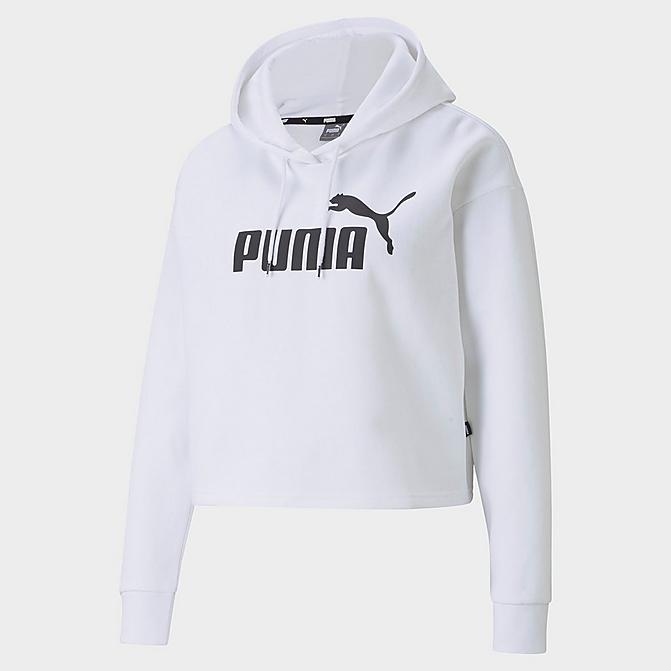Front view of Women's Puma Essentials Cropped Logo Pullover Hoodie in Puma White Click to zoom