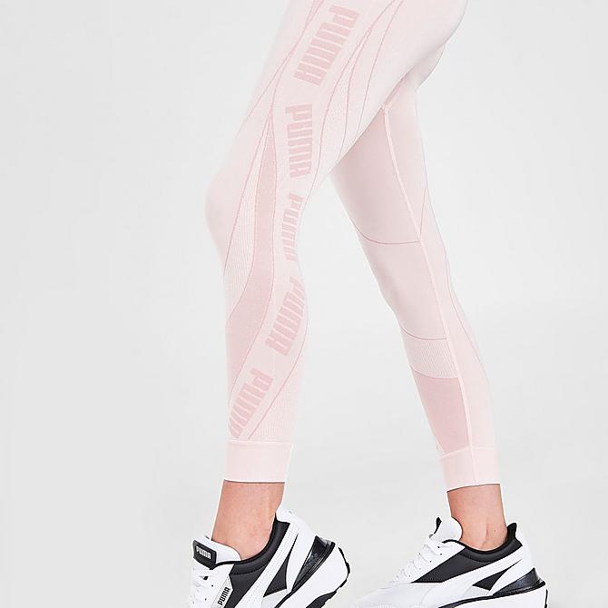 On Model 6 view of Women's Puma Evostripe Evoknit Crop Training Tights in Peony Click to zoom