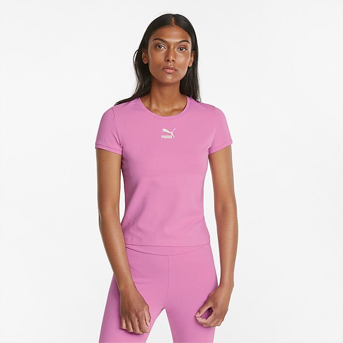 Front view of Women's Puma Classics Fitted T-Shirt in Opera Mauve Click to zoom