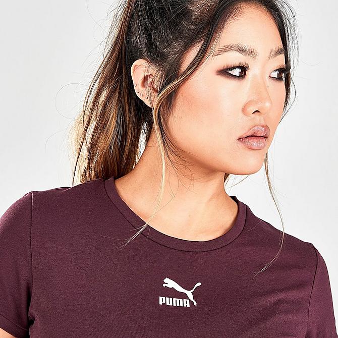 On Model 5 view of Women's Puma Fitted T-Shirt in Fudge Click to zoom