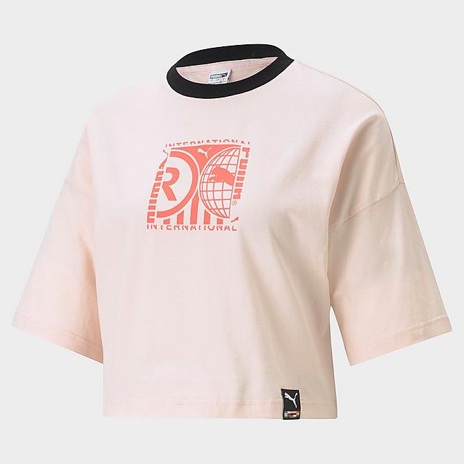 Front view of Women's Puma International Graphic T-Shirt in Cloud Pink Click to zoom