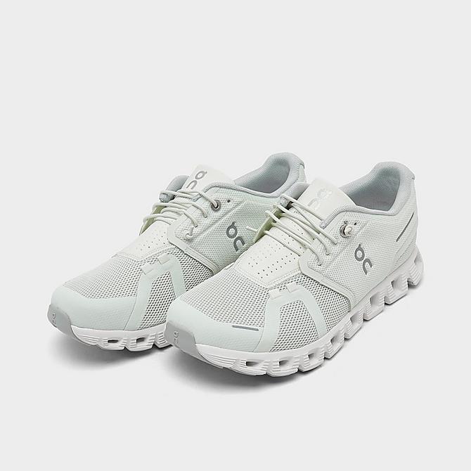 Three Quarter view of Women's On Cloud 5 Running Shoes in Ice/White Click to zoom
