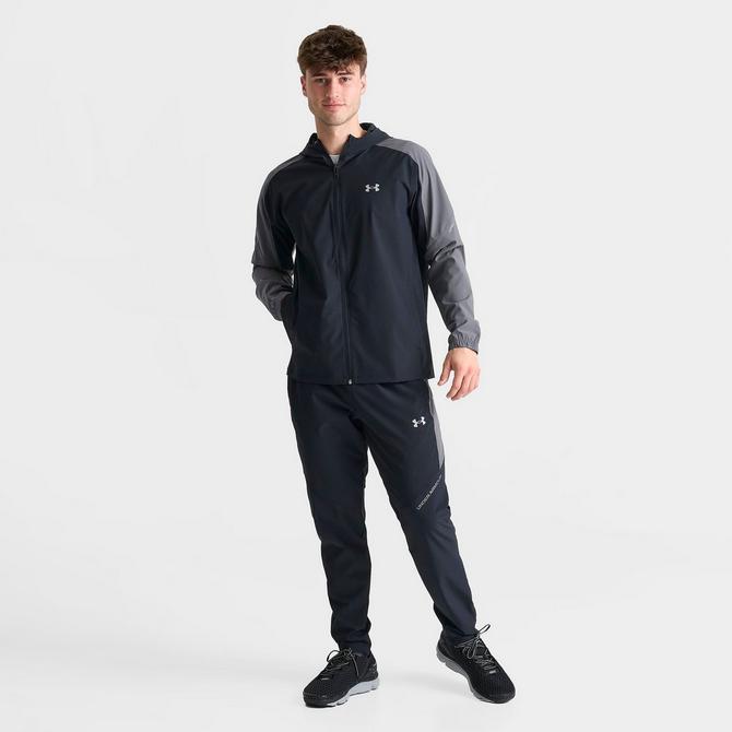 [angle] view of Men's Under Armour UA Storm Woven Full-Zip Jacket in Black/Grey Click to zoom