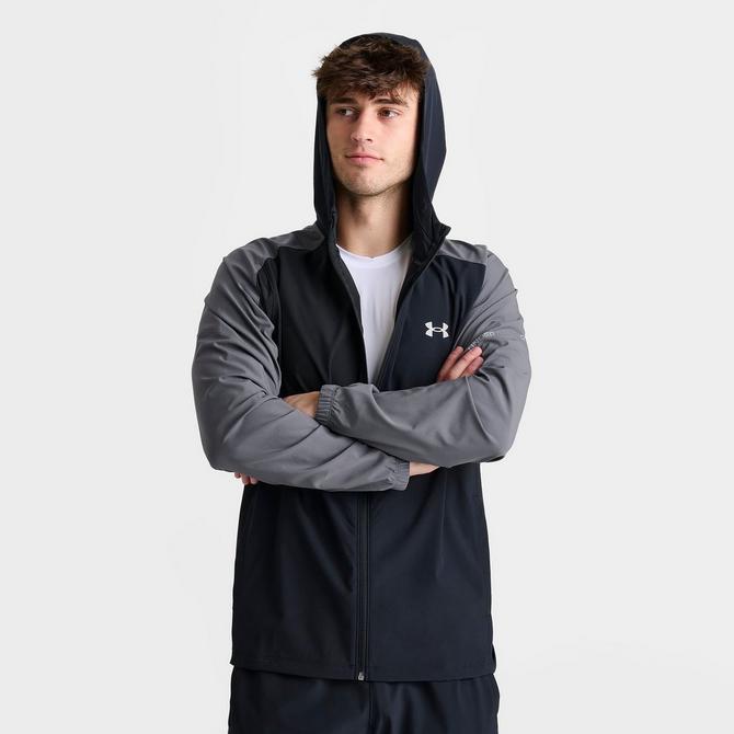 [angle] view of Men's Under Armour UA Storm Woven Full-Zip Jacket in Black/Grey Click to zoom