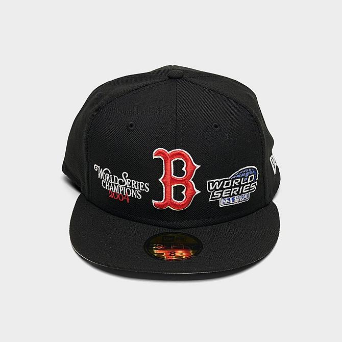 Three Quarter view of New Era Boston Red Sox MLB World Champs 59FIFTY Fitted Hat in Black/Team Click to zoom