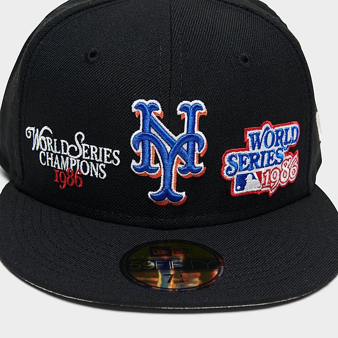Left view of New Era New York Mets MLB World Champs 59Fifty Fitted Hat in Black/Team Click to zoom