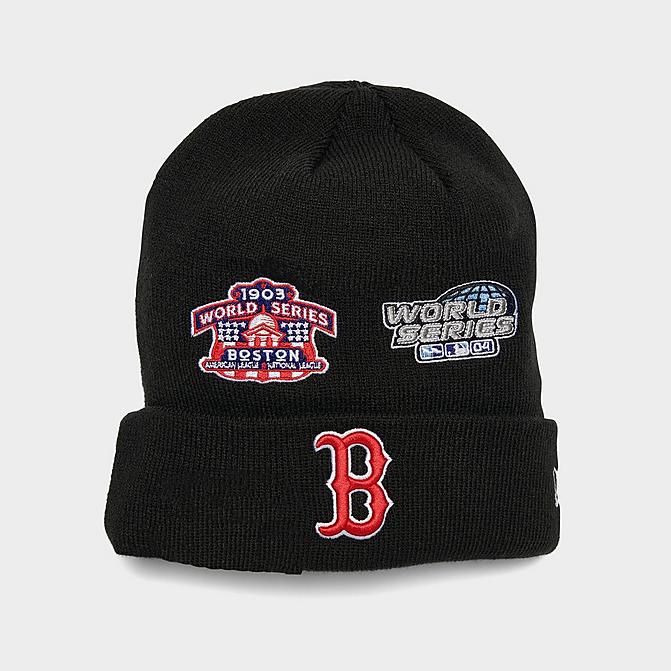 Right view of New Era Boston Red Sox MLB Champions Knit Beanie Hat in Black/Team Click to zoom