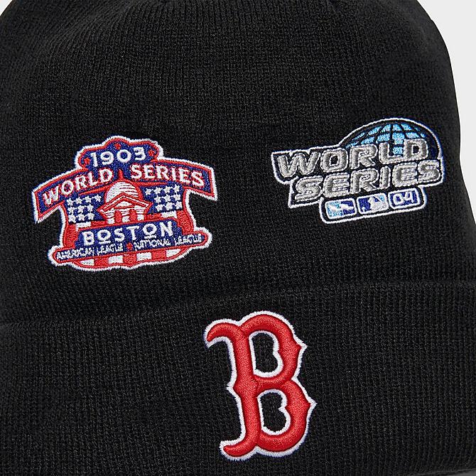 Left view of New Era Boston Red Sox MLB Champions Knit Beanie Hat in Black/Team Click to zoom