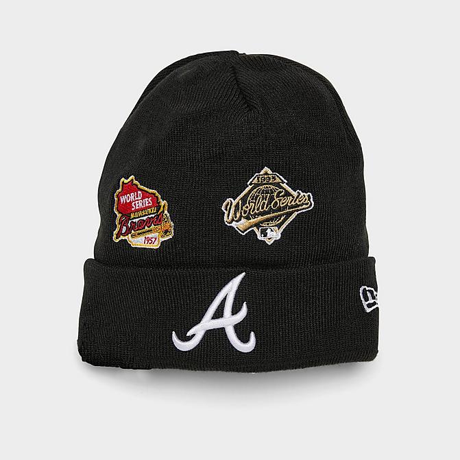 Right view of New Era Atlanta Braves MLB Champions Knit Beanie Hat in Black/Team Click to zoom