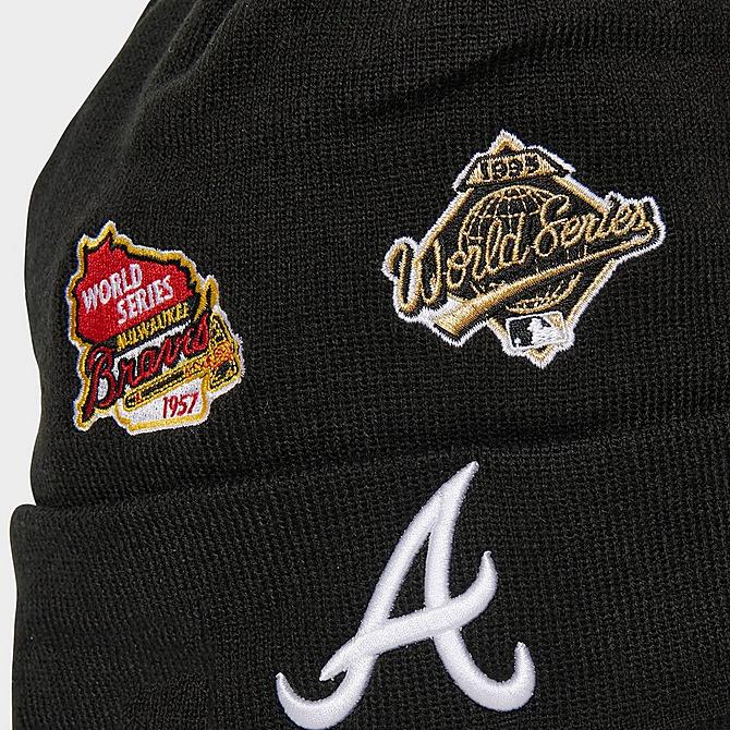 Front view of New Era Atlanta Braves MLB Champions Knit Beanie Hat in Black/Team Click to zoom