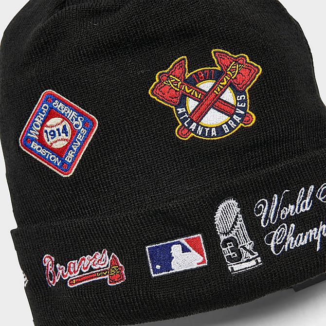 Left view of New Era Atlanta Braves MLB Champions Knit Beanie Hat in Black/Team Click to zoom