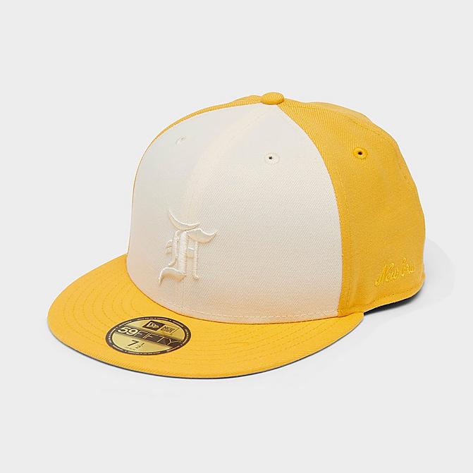 Right view of New Era Fear Of God Colorblock 59FIFTY Fitted Hat in Gold/White Click to zoom