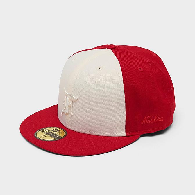 Right view of New Era Fear Of God Colorblock 59FIFTY Fitted Hat in Red/White Click to zoom