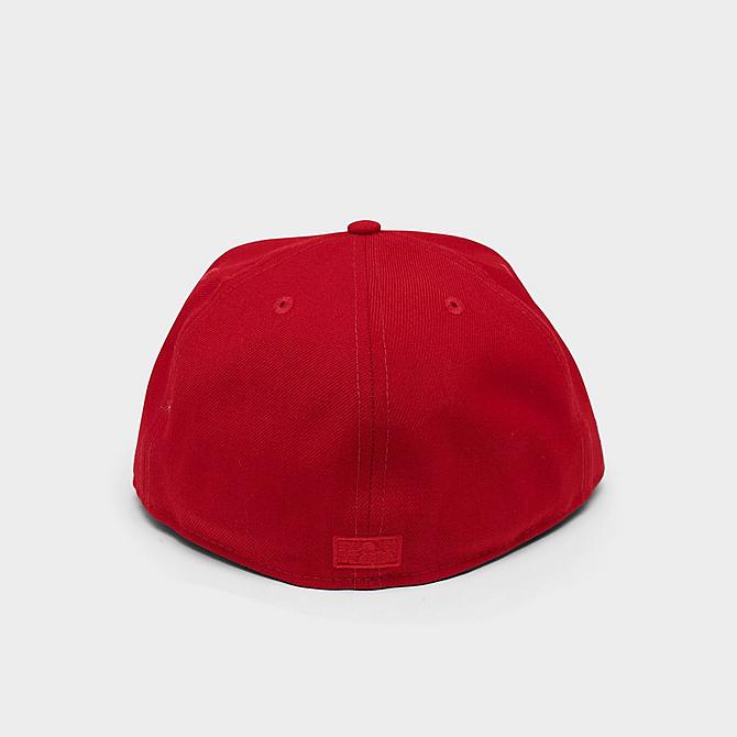 Left view of New Era Fear Of God Colorblock 59FIFTY Fitted Hat in Red/White Click to zoom