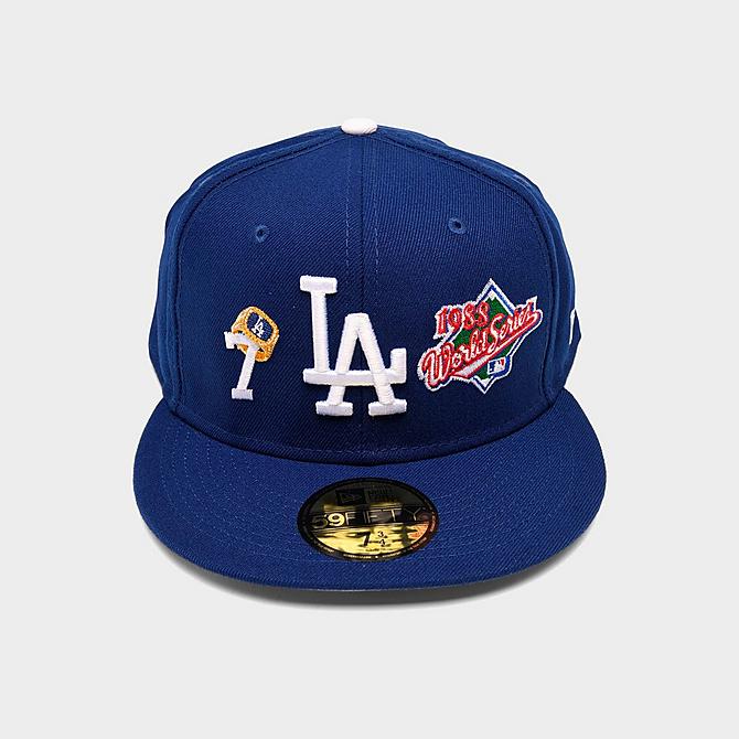 Three Quarter view of New Era MLB Los Angeles Dodgers Count The Rings 59FIFTY Fitted Hat in Blue Click to zoom