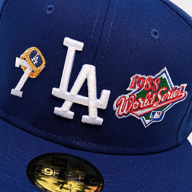 Left view of New Era MLB Los Angeles Dodgers Count The Rings 59FIFTY Fitted Hat in Blue Click to zoom