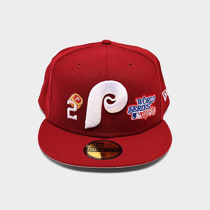 Three Quarter view of New Era MLB Philadelphia Phillies Count The Rings 59FIFTY Fitted Hat in Red Click to zoom
