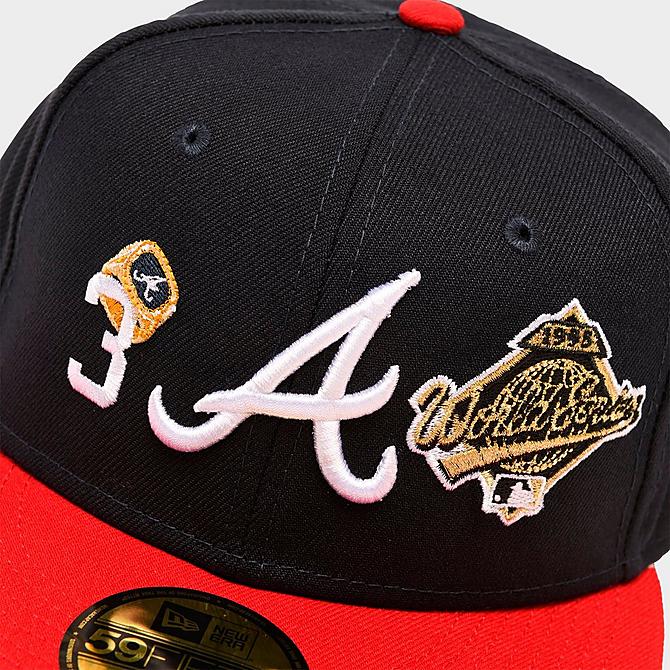 Left view of New Era MLB Atlanta Braves Count The Rings 59FIFTY Fitted Hat in Black/Red Click to zoom