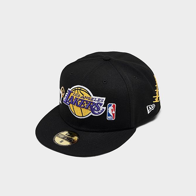 Front view of New Era NBA Los Angeles Lakers Count The Rings 59FIFTY Fitted Hat in Black Click to zoom