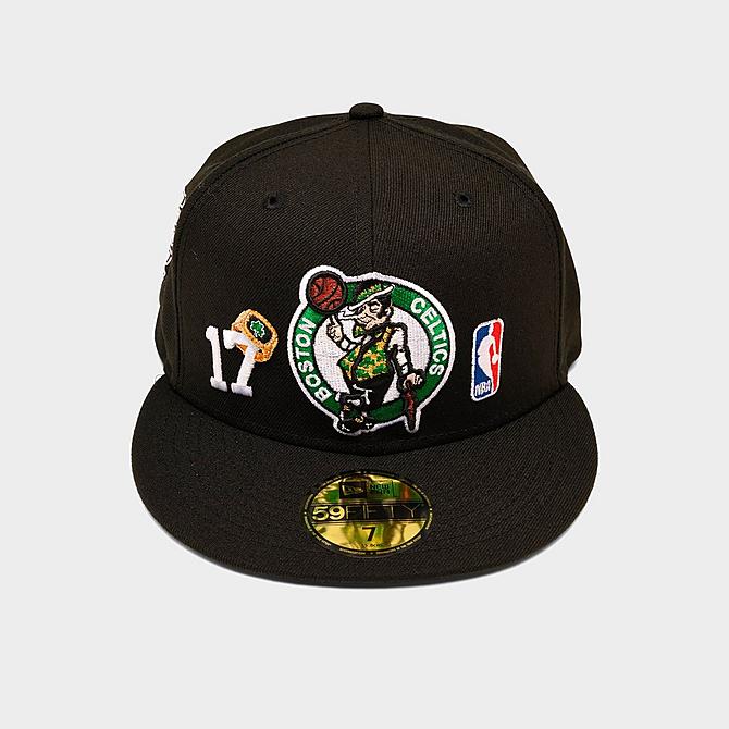 Three Quarter view of New Era NBA Boston Celtics Count The Rings 59FIFTY Fitted Hat in Black Click to zoom