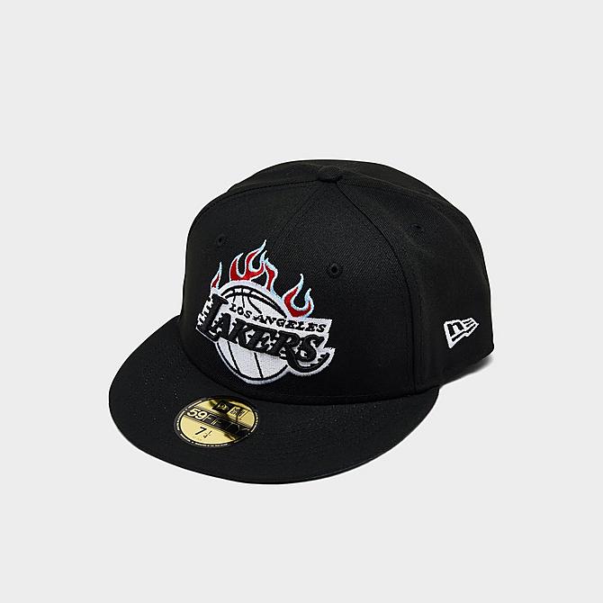 Front view of New Era NBA Los Angeles Lakers Team Fire 59FIFTY Fitted Hat in Black Click to zoom